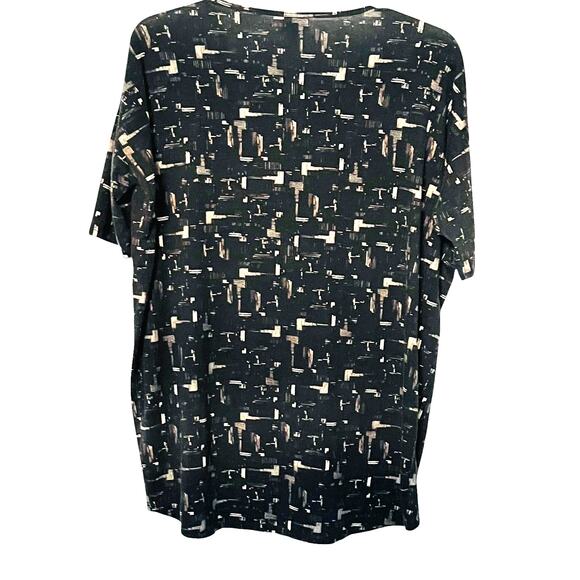 LULAROE SHORT SLV PULL-OVER CREW NECK BLOUSE, WOMENS, M-BROWN WITH GOLD ABSTRACT - Picture 4 of 11